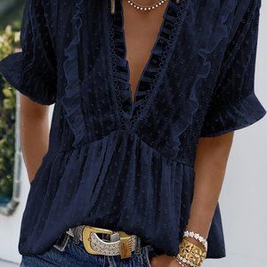 Ruffled Swiss dot eyelet top